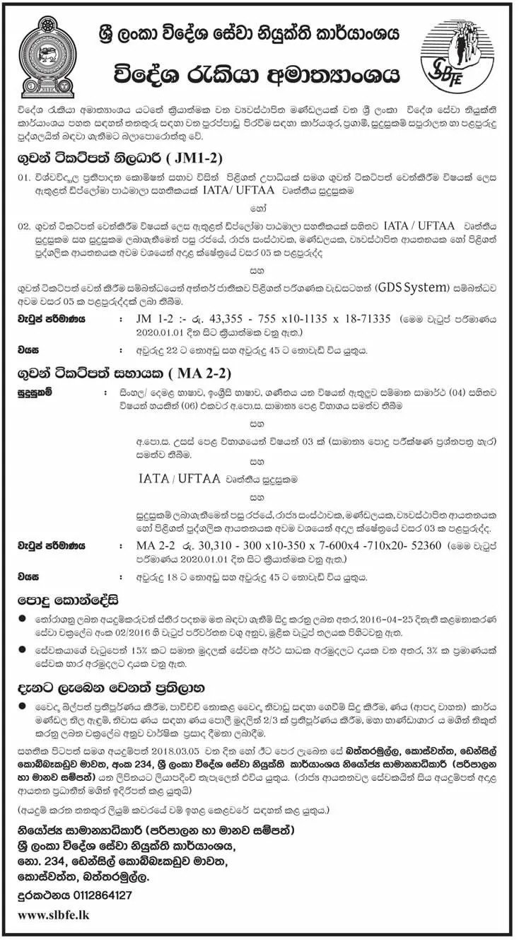 Sri Lanka Bureau of Foreign Employment Jobs Vacancies