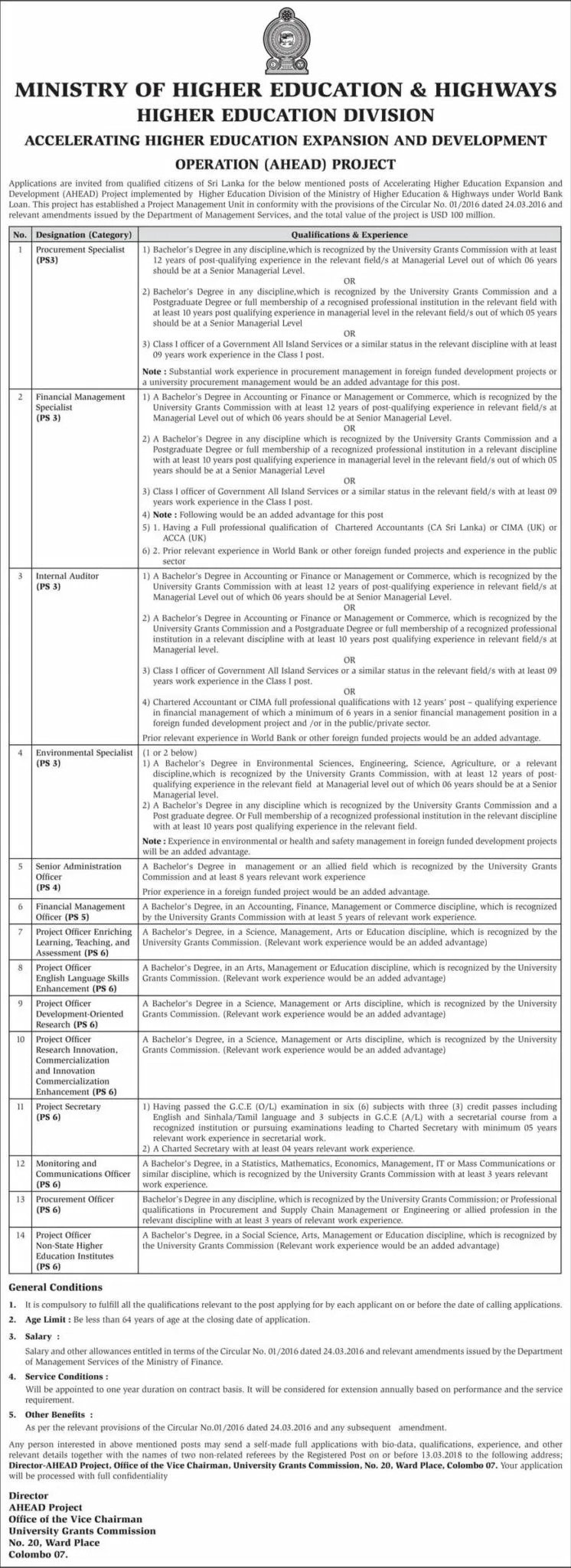 Ministry of Higher Education Vacancies 2018