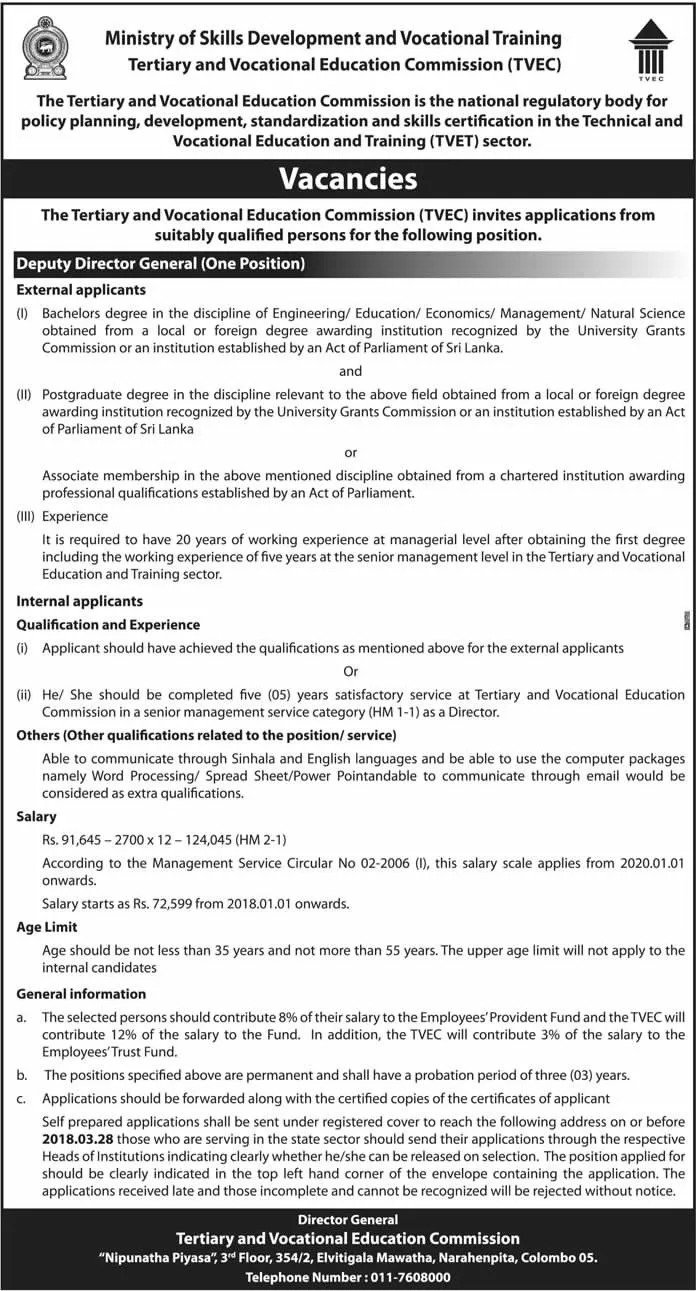 Deputy Director General - Tertiary & Vocational Education Commission