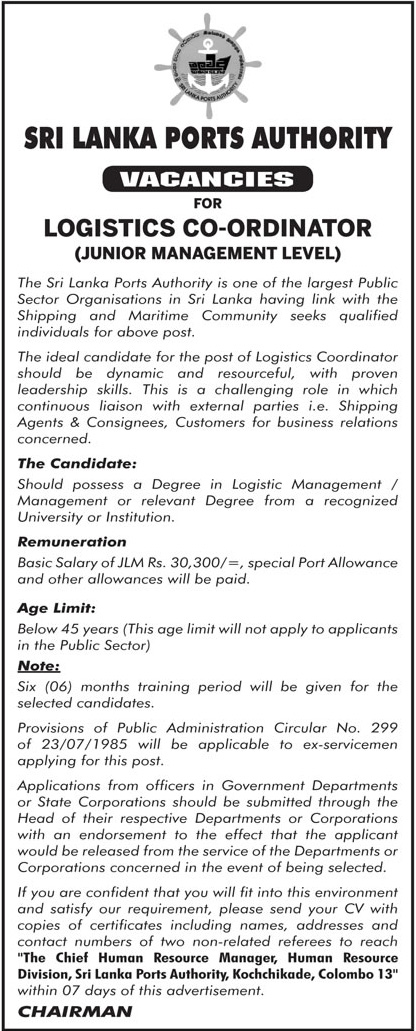 Logistics Coordinator - Sri Lanka Ports Authority