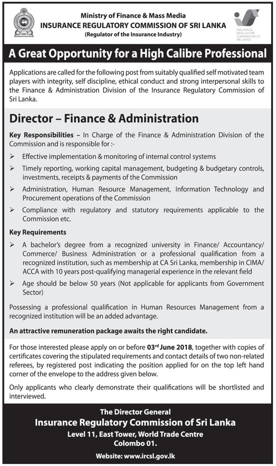 Director (Finance & Administration) - Insurance Regulatory Commission