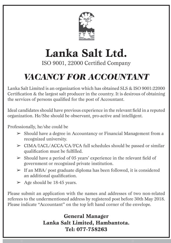 Lanka Salt Ltd Company Accountant Jobs Vacancies