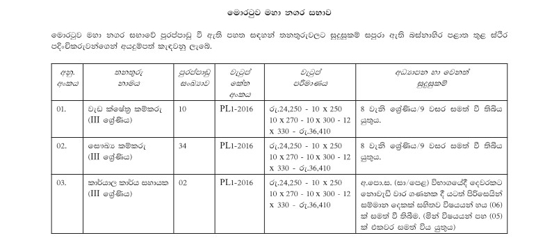 Office Assistant / Library Assistant / Driver - Moratuwa Municipal Council