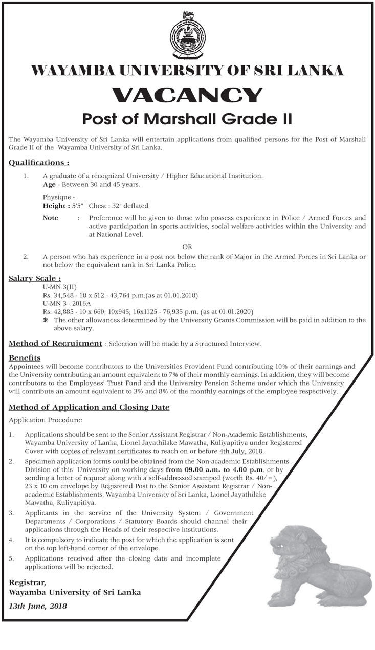 Marshal Vacancy - Wayamba University Jobs Vacancies Application