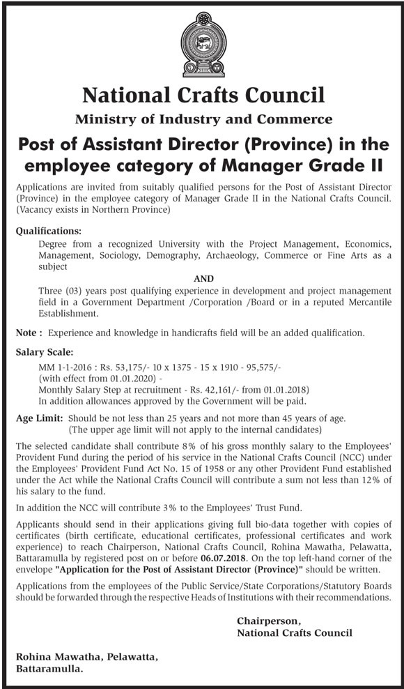 National Crafts Council Jobs Assistant Director (Province) Jobs Vacancies