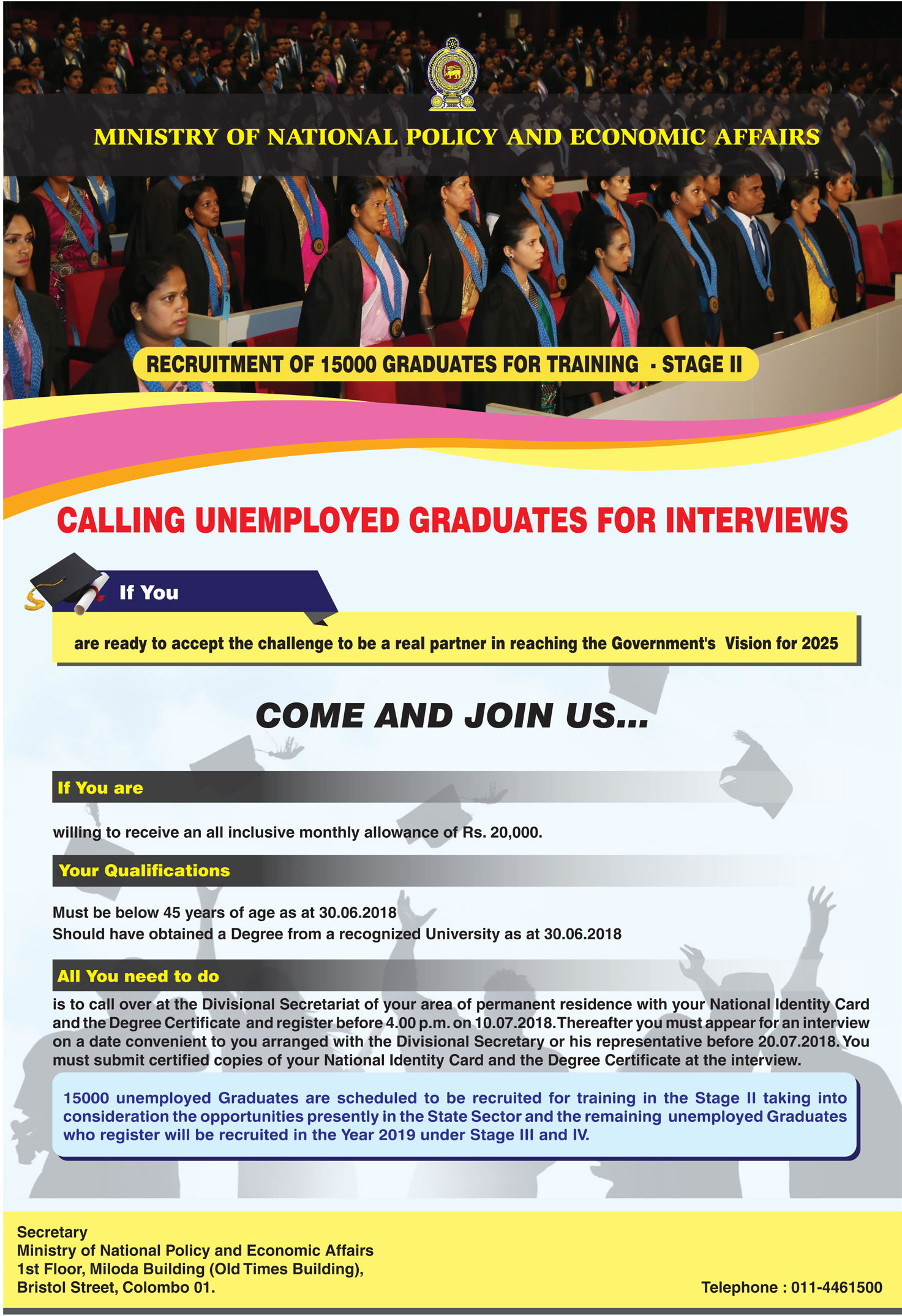 Calling Unemployed Graduates for Interviews - Ministry of National Policies and Economic Affairs