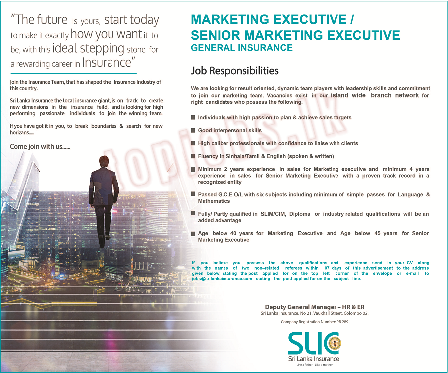 Marketing Executives Vacancies - Sri Lanka Insurance Jobs Vacancies Application