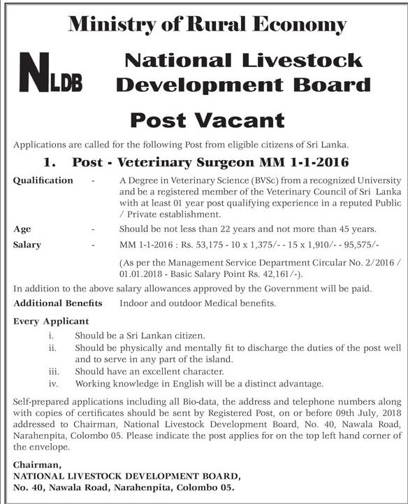 Veterinary Surgeon Vacancy - National Livestock Development Board Jobs Vacancies