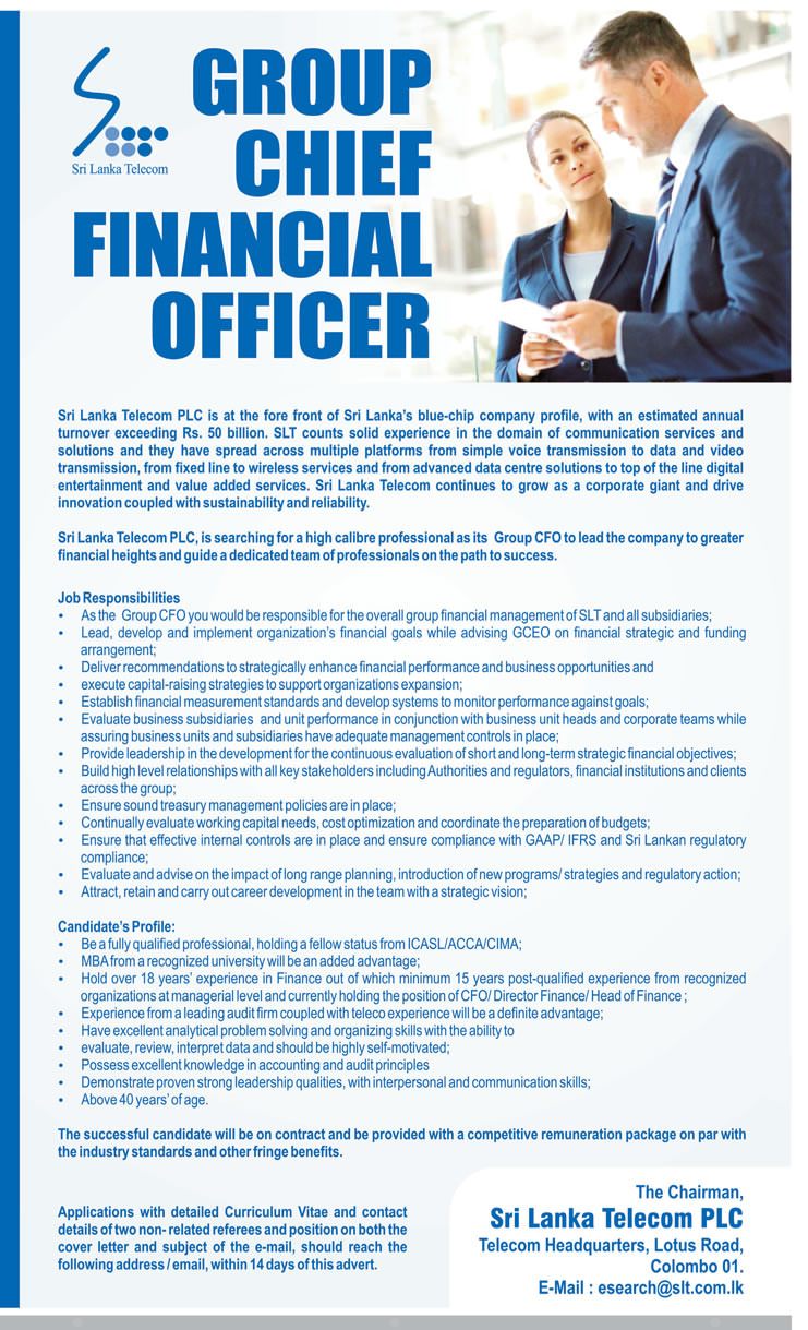 Group Chief Financial Officer Vacancy - Sri Lanka Telecom Jobs Vacancies Application