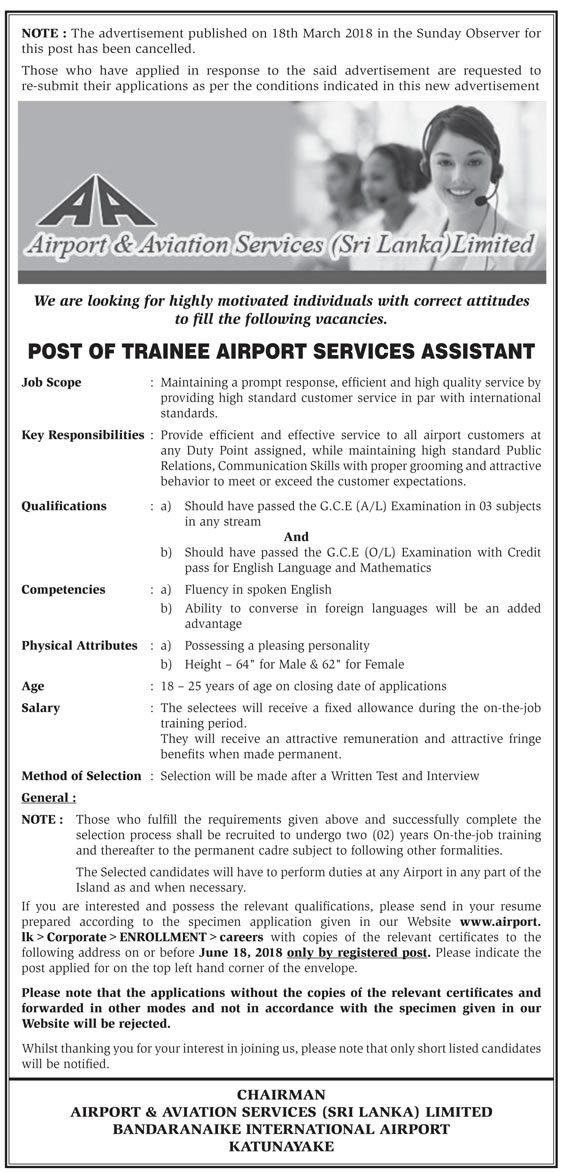 Trainee Airport Services Assistant - Airport & Aviation Services Ltd Jobs Vacancies