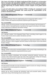 Center of Excellence for Robotic Vacancies Application Jobs Details