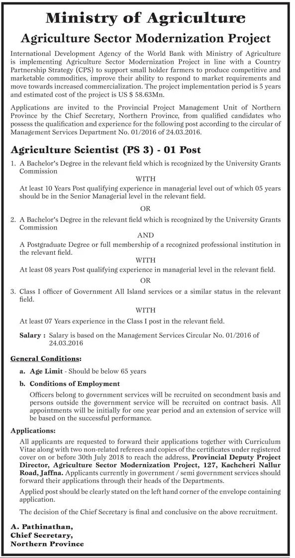 Agriculture Scientist Jobs Vacancy - Ministry of Agriculture Jobs vacancies