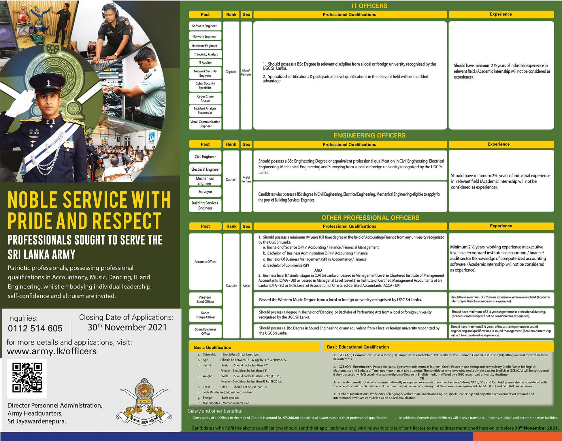 IT Officer, Engineering Officer, Other Professional Officer - Sri Lanka Army English