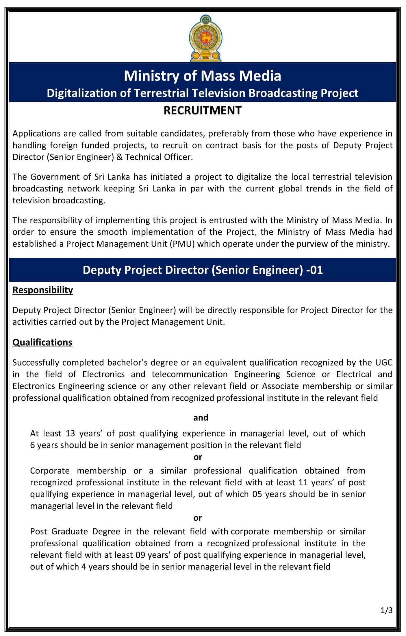 Deputy Project Director, Technical Officer - Ministry of Mass Media English