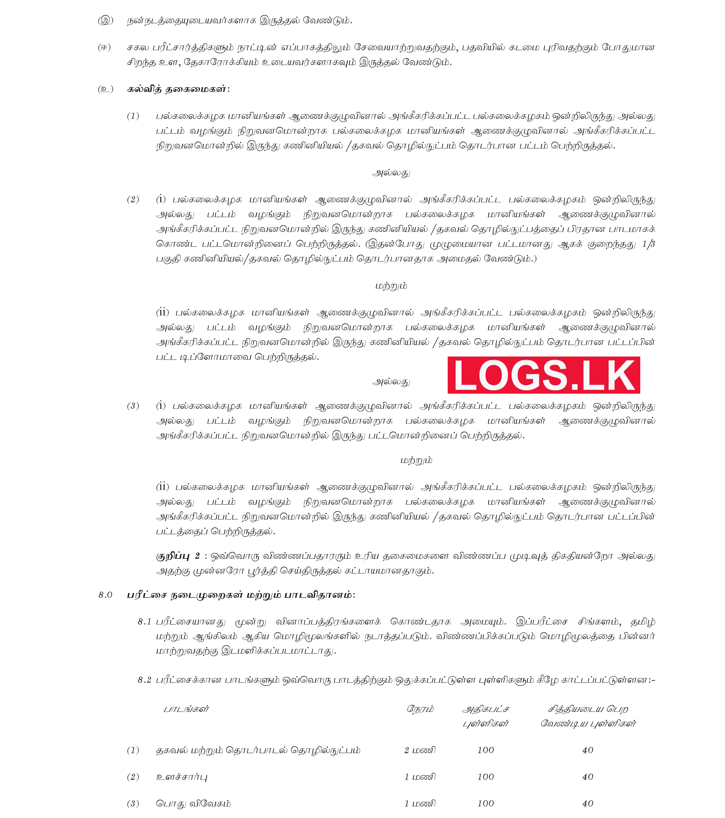 Open Competitive Exam for Recruitment to Grade II of Class 2 of Sri Lanka Information & Communication Technology Service - 2021