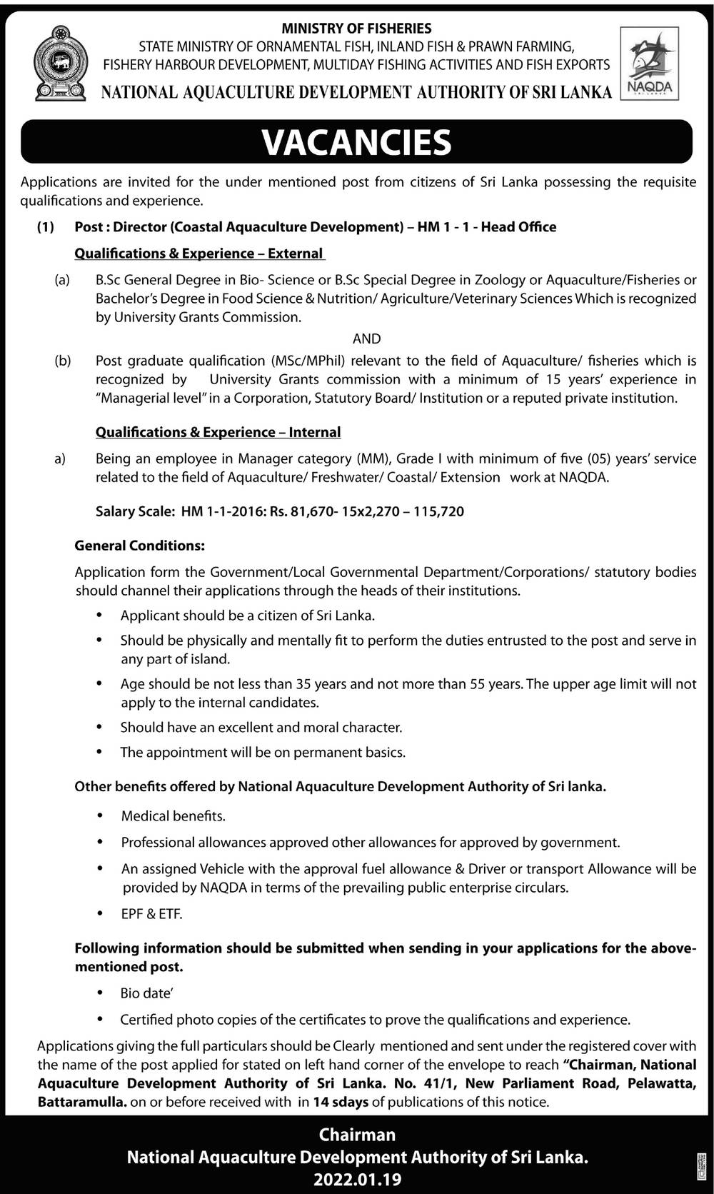 Director Job Vacancy in NAQDA Sri Lanka Details English