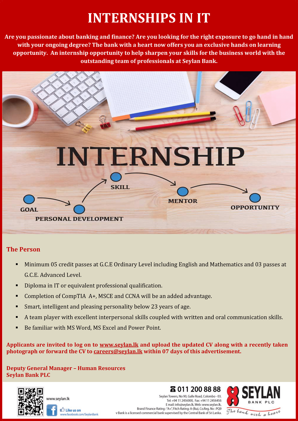IT Internship Jobs Vacancies in Seylan Bank English Details