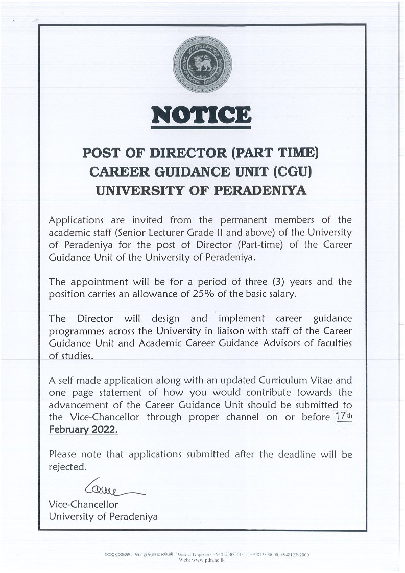 Director Job Vacancy in University of Peradeniya