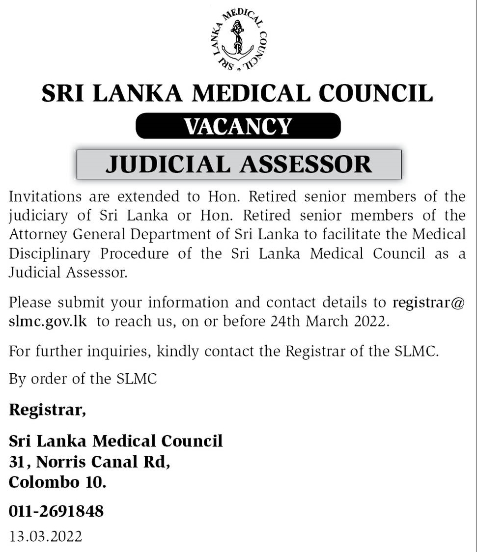 Judicial Assessor Vacancy in Sri Lanka Medical Council