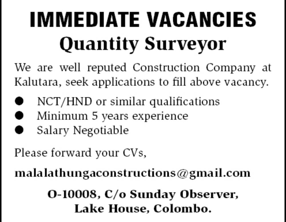 Quantity Surveyor Vacancy at Lake House