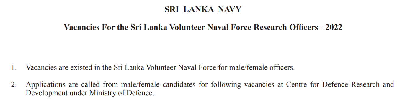 Sri Lanka Navy Jobs Vacancies Application 2022
