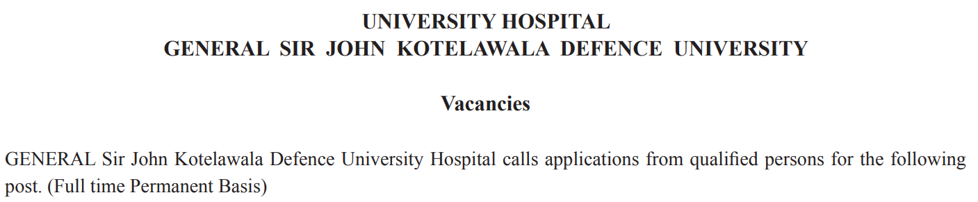 Kotelawala Defence University Vacancies 2022
