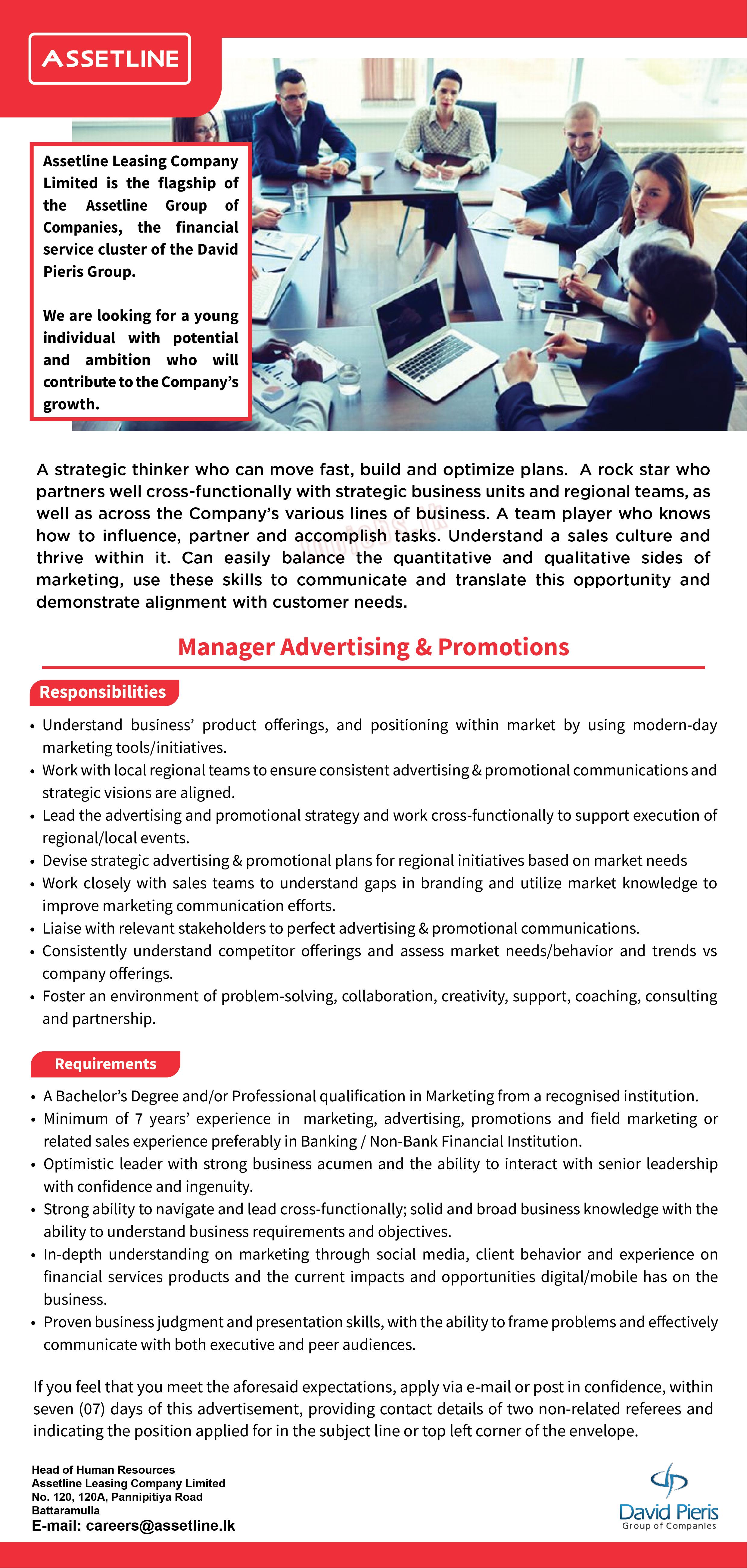 DPMC Assetline Vacancies 2022 for Manager of Advertising & Promotions