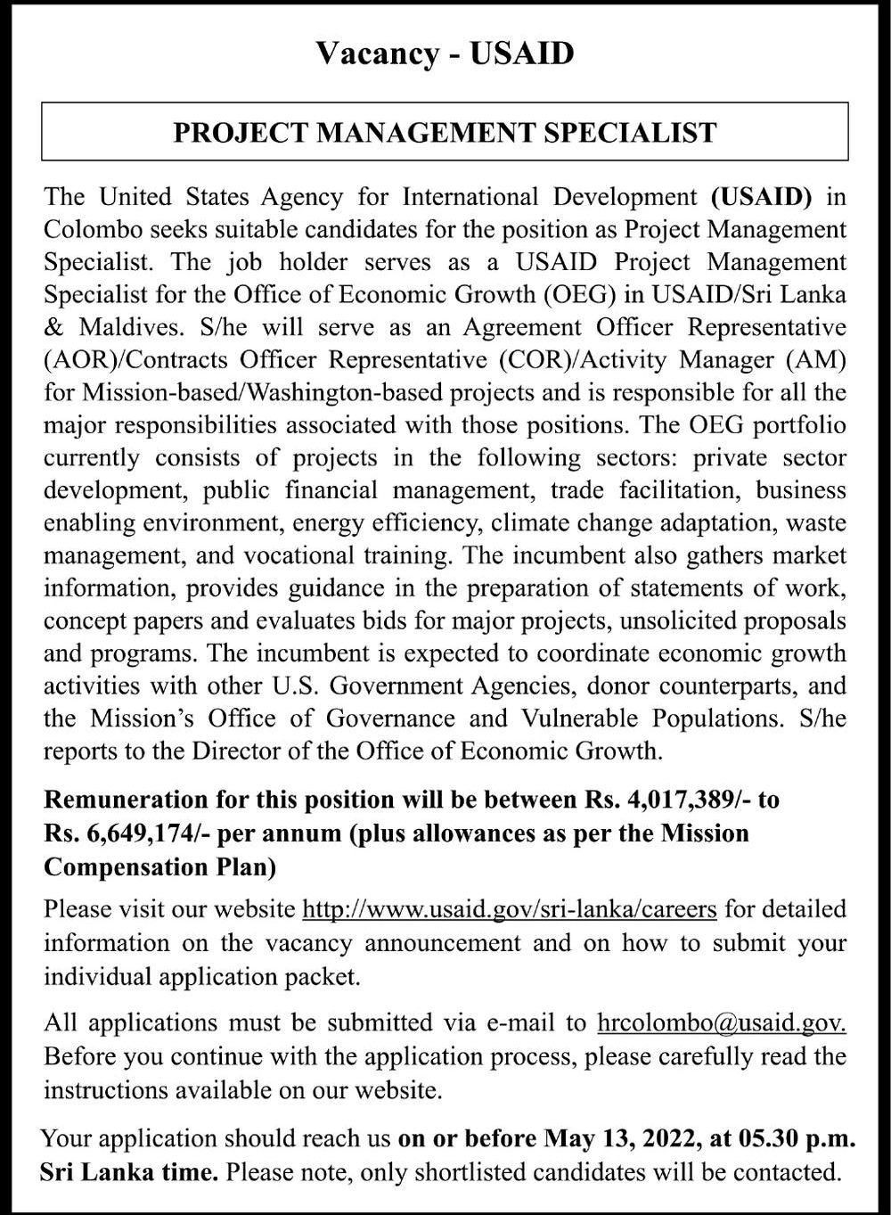 Project Director Vacancy at USAID