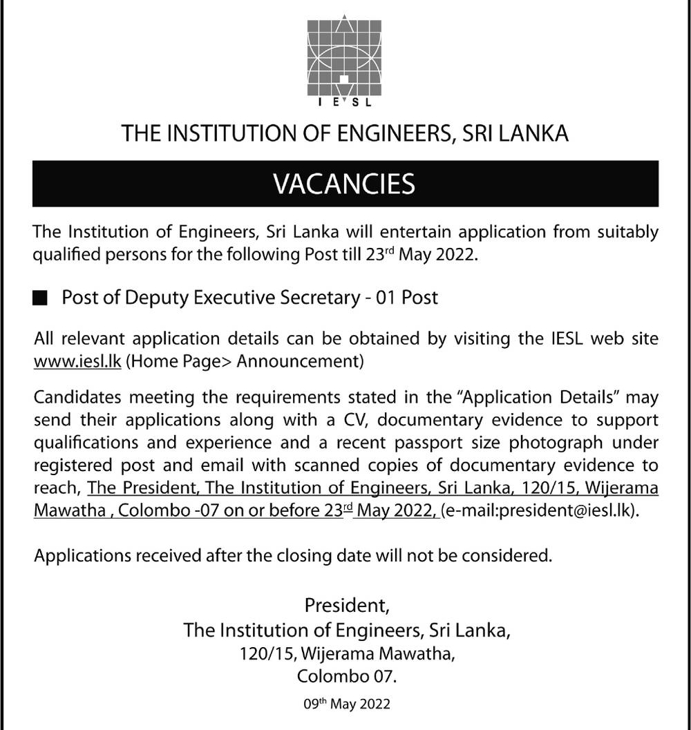 Deputy Executive Secretary - Institution of Engineers Sri Lanka