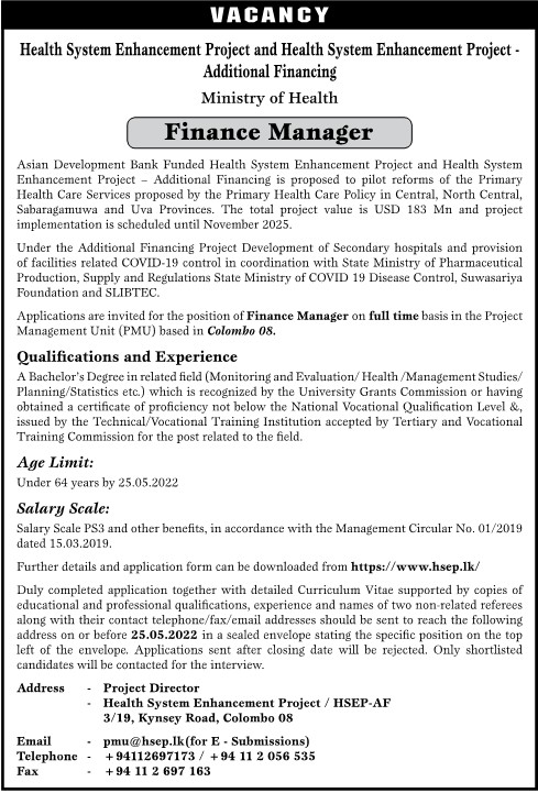 Finance Manager Vacancy at Health System Enhancement Project