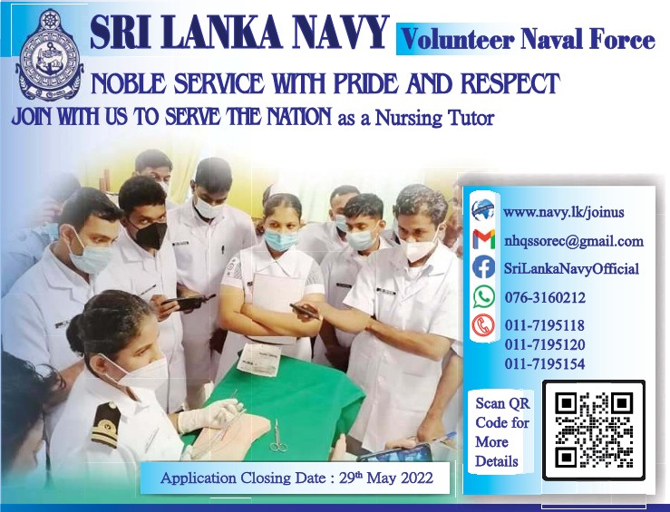 Nursing Tutor Vacancies 2022 - Sri Lanka Navy