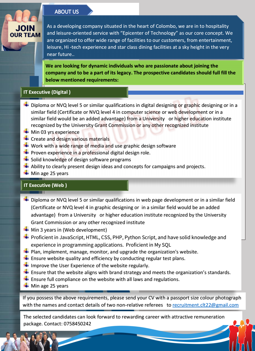 IT Executive (Digital ) / IT Executive (Web) - Colombo Lotus Tower Jobs Vacancies