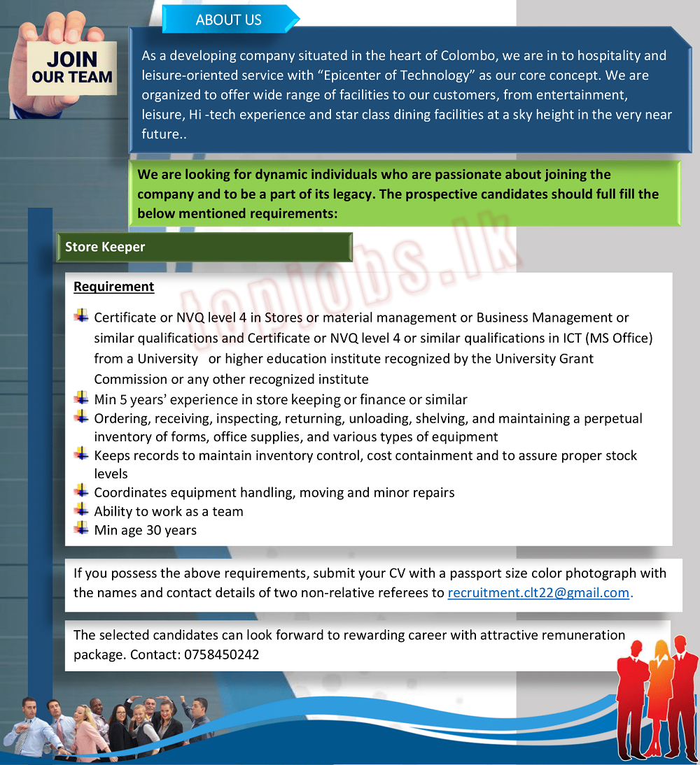 Store Keeper Jobs Vacancies - Colombo Lotus Tower Jobs Vacancies
