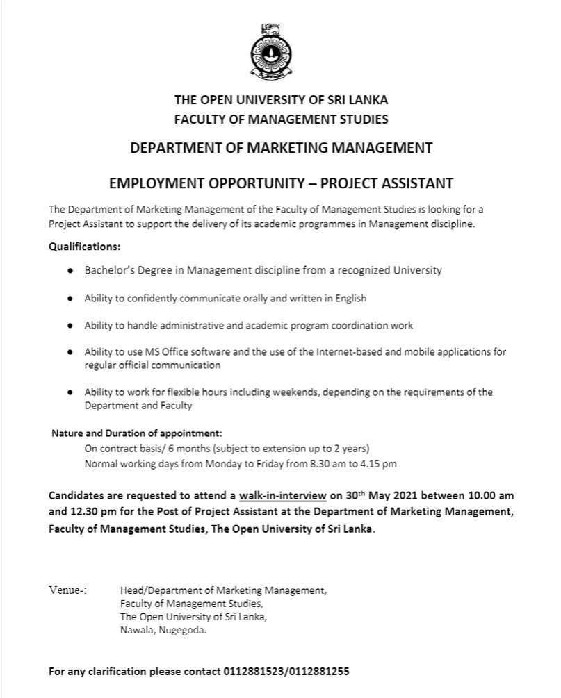 Project Assistant Walk-in Interview - Open University Jobs Vacancies