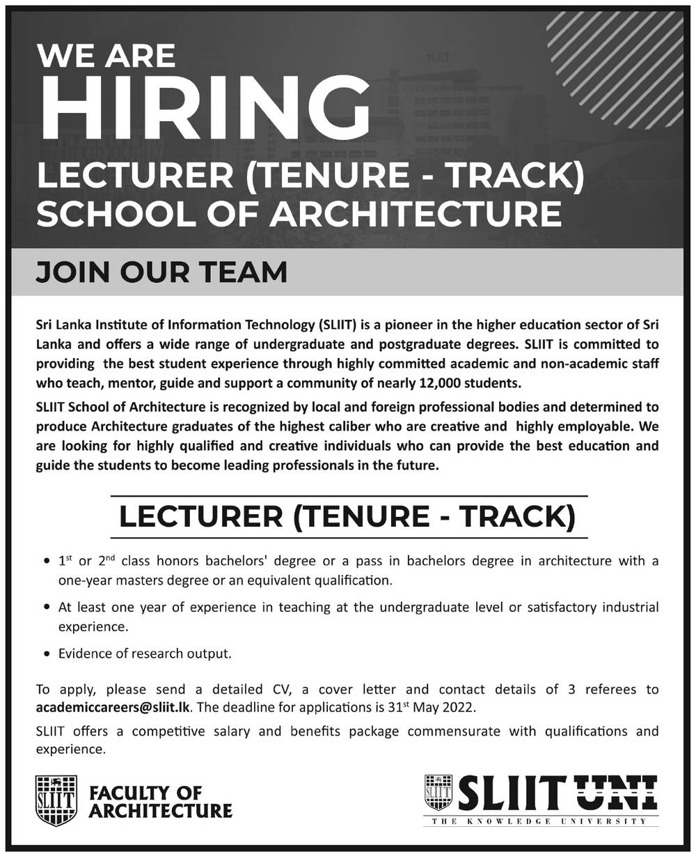 Lecturer (Tenure - Track) Job Vacancy in SLIIT Jobs Vacancies