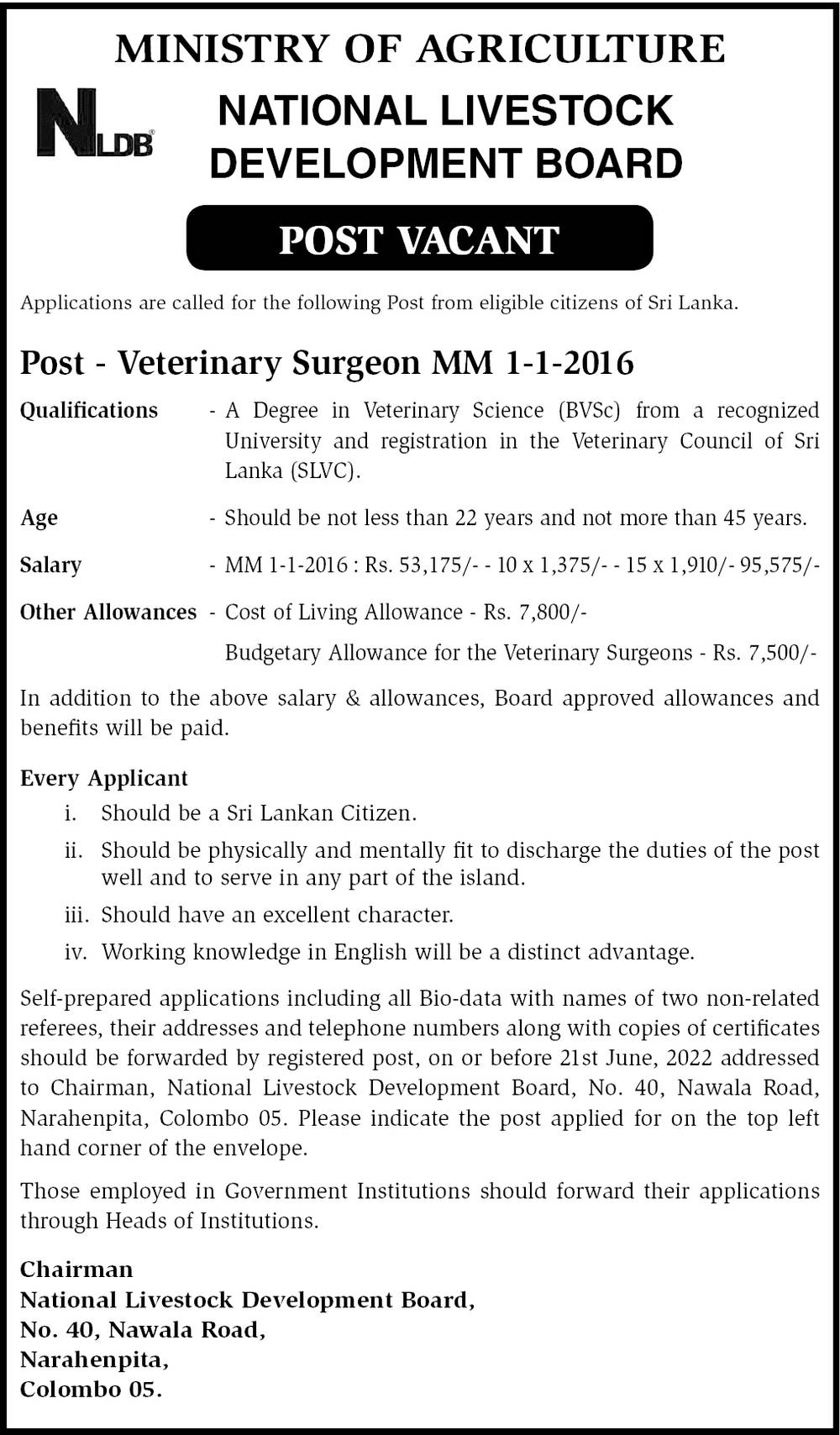 Veterinarian Surgeon Vacancy - National Livestock Development Board Jobs Vacancies