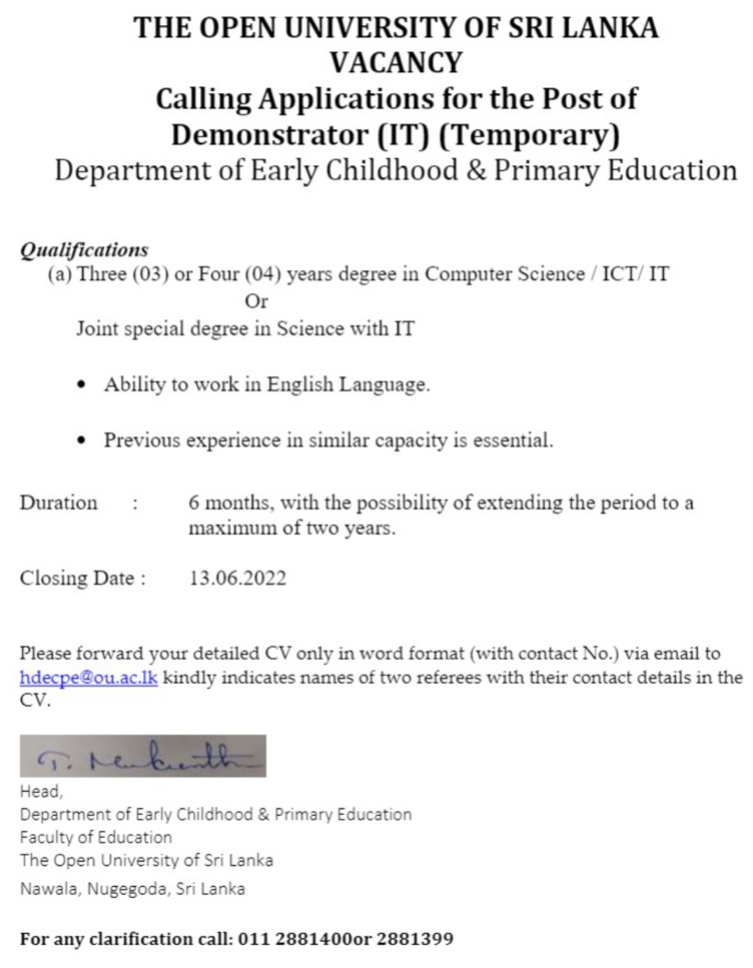 Temporary Demonstrator Job Vacancy (ICT) - Open University Jobs Vacancies
