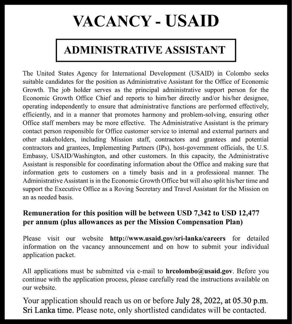Administrative Assistant Job Vacancy in USAID Jobs Vacancies