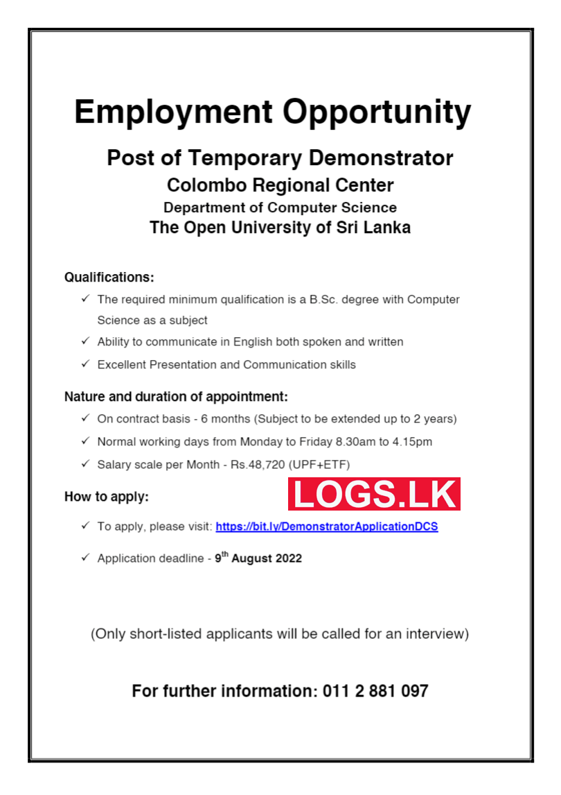 Temporary Demonstrator Vacancy 2022 - Open University Jobs Vacancies