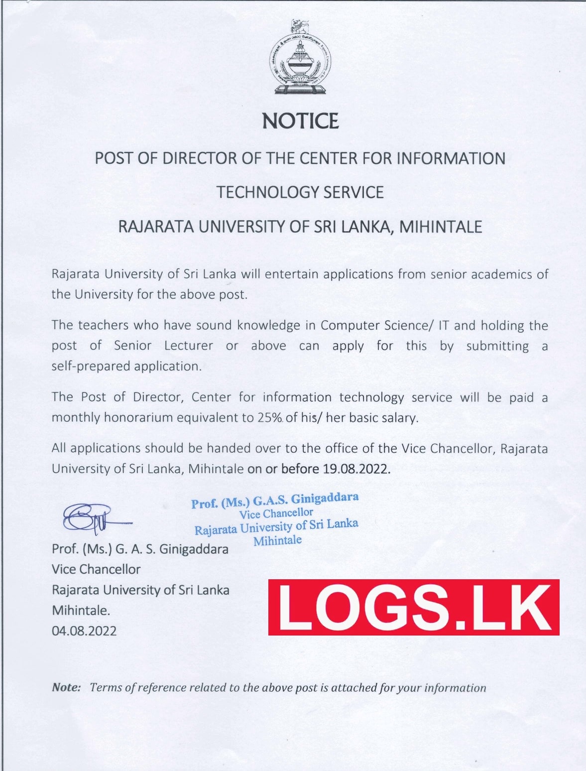 Director Jobs Vacancies 2022 - Rajarata University Jobs Vacancy Details, Application