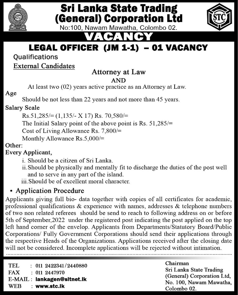 Legal Officer Job Vacancy in State Trading (General) Corporation Jobs Vacancies