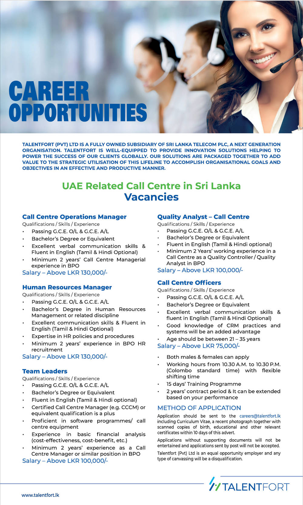UAE Related Call Centre Vacancies in Sri Lanka Jobs Vacancies