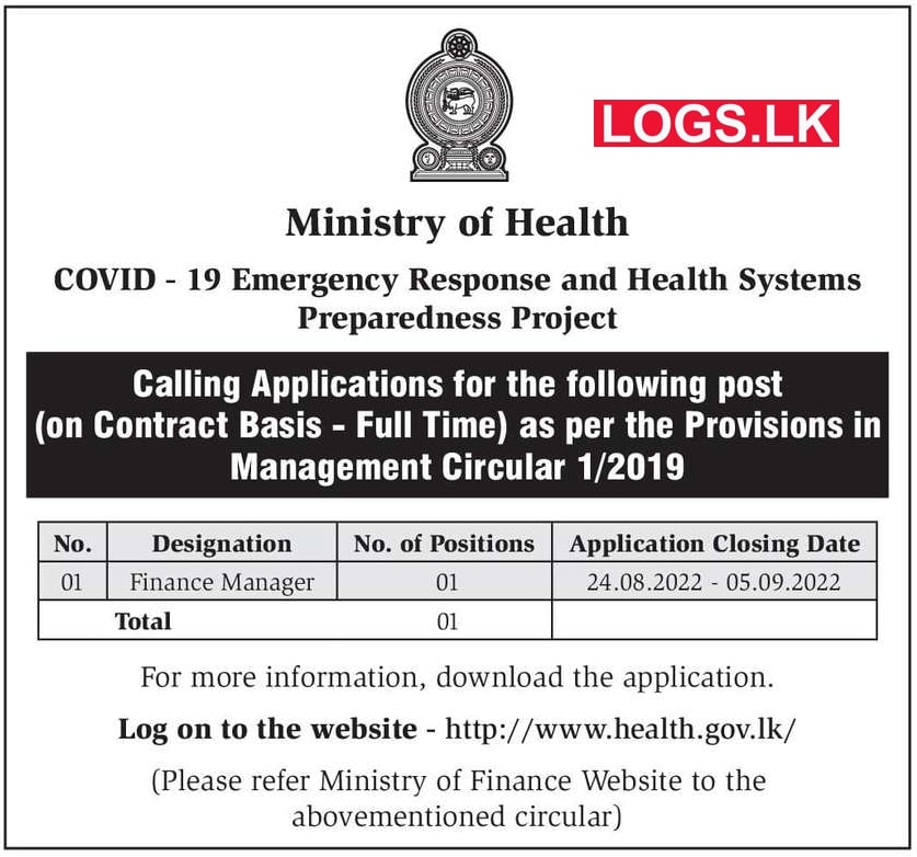 Finance Manager Job Vacancy 2022 in Ministry of Health Jobs Vacancies
