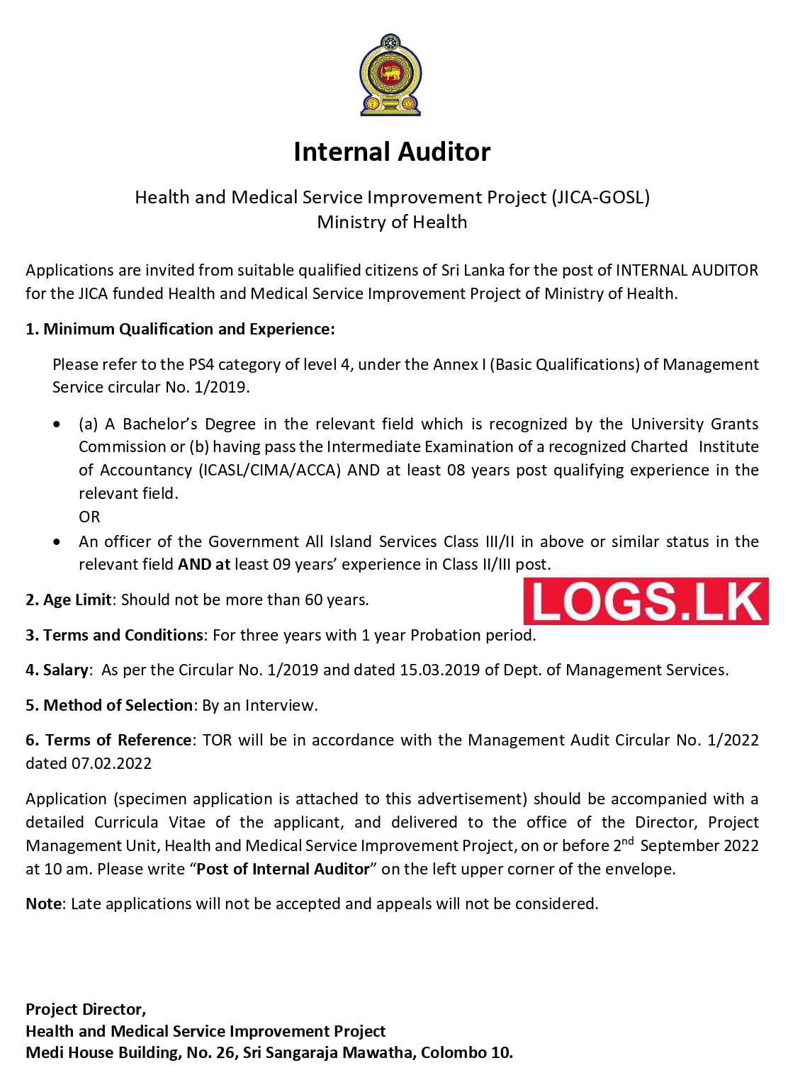 Internal Auditor Job Vacancy 2022 in Ministry of Health Jobs Vacancies Details, Application