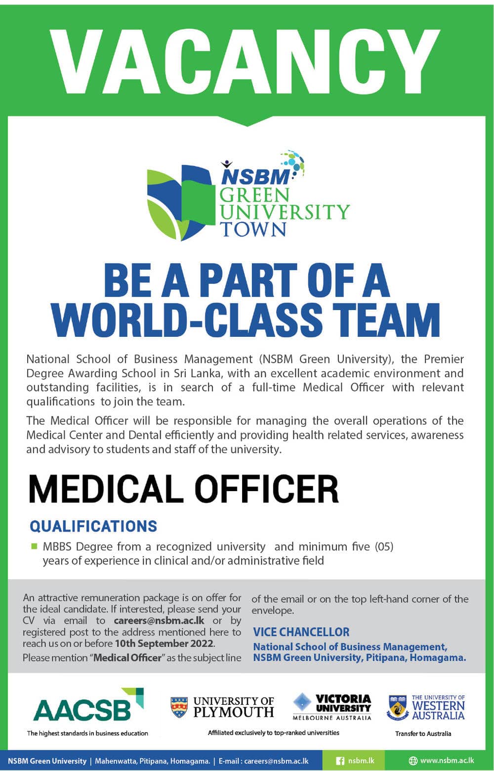 Medical Officer Job Vacancy in NSBM Green University Town Jobs Vacancies