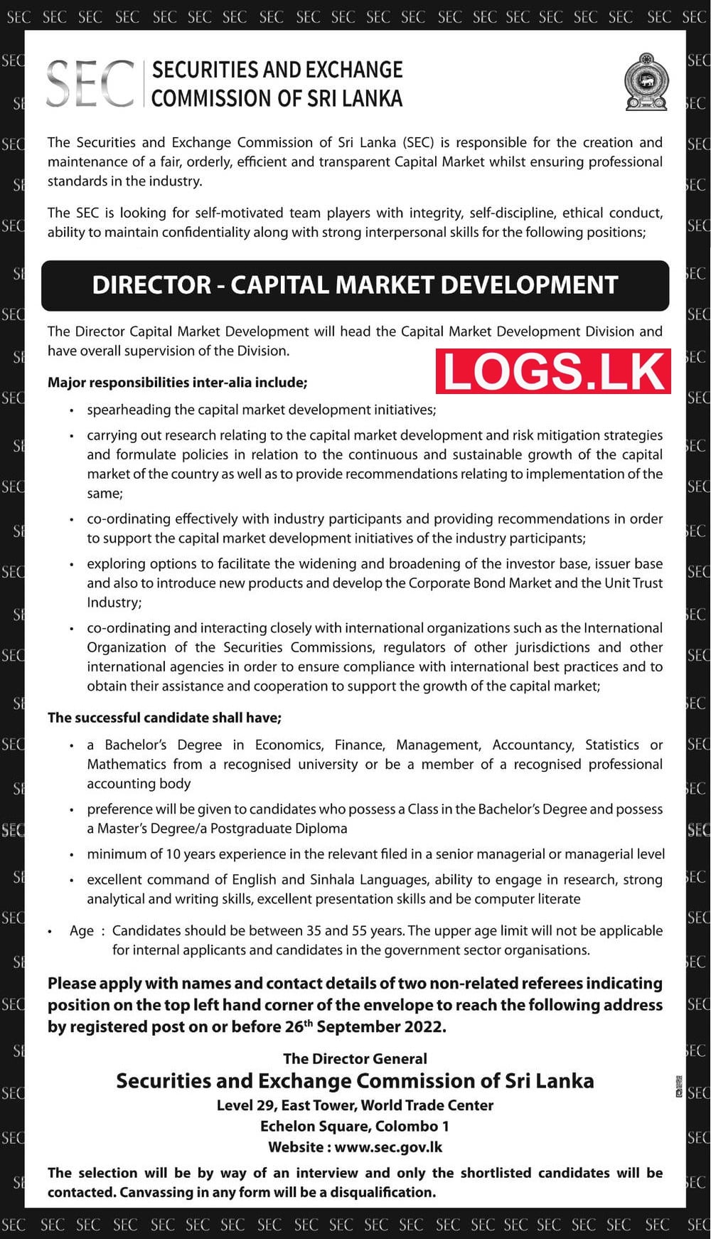Director - Capital Market Development Vacancy in SEC Securities & Exchange Commission Jobs Vacancies