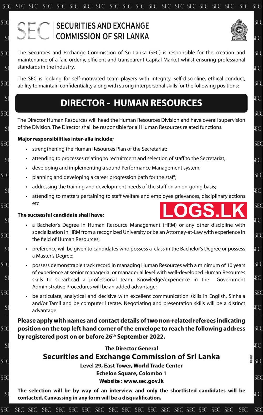 Director - Human Resources Vacancy in Securities & Exchange Commission Jobs Vacancies