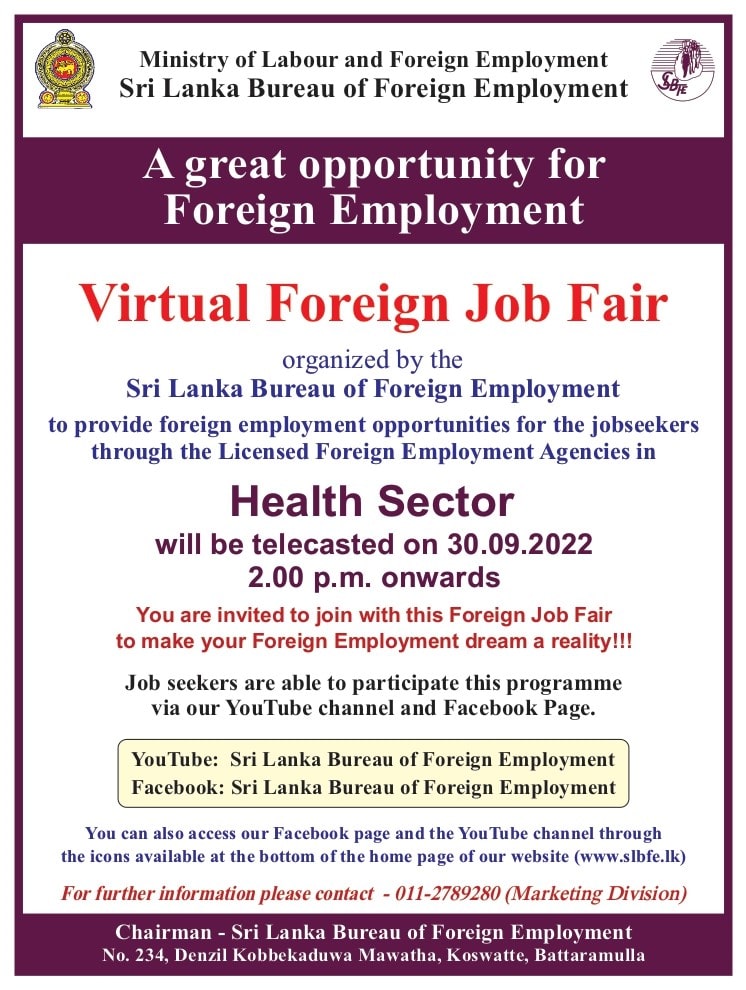 Online Foreign Job Fair 2022 in Sri Lanka