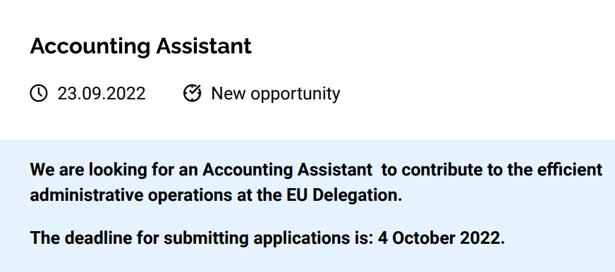 Accounting Assistant Vacancies 2022 - European Union