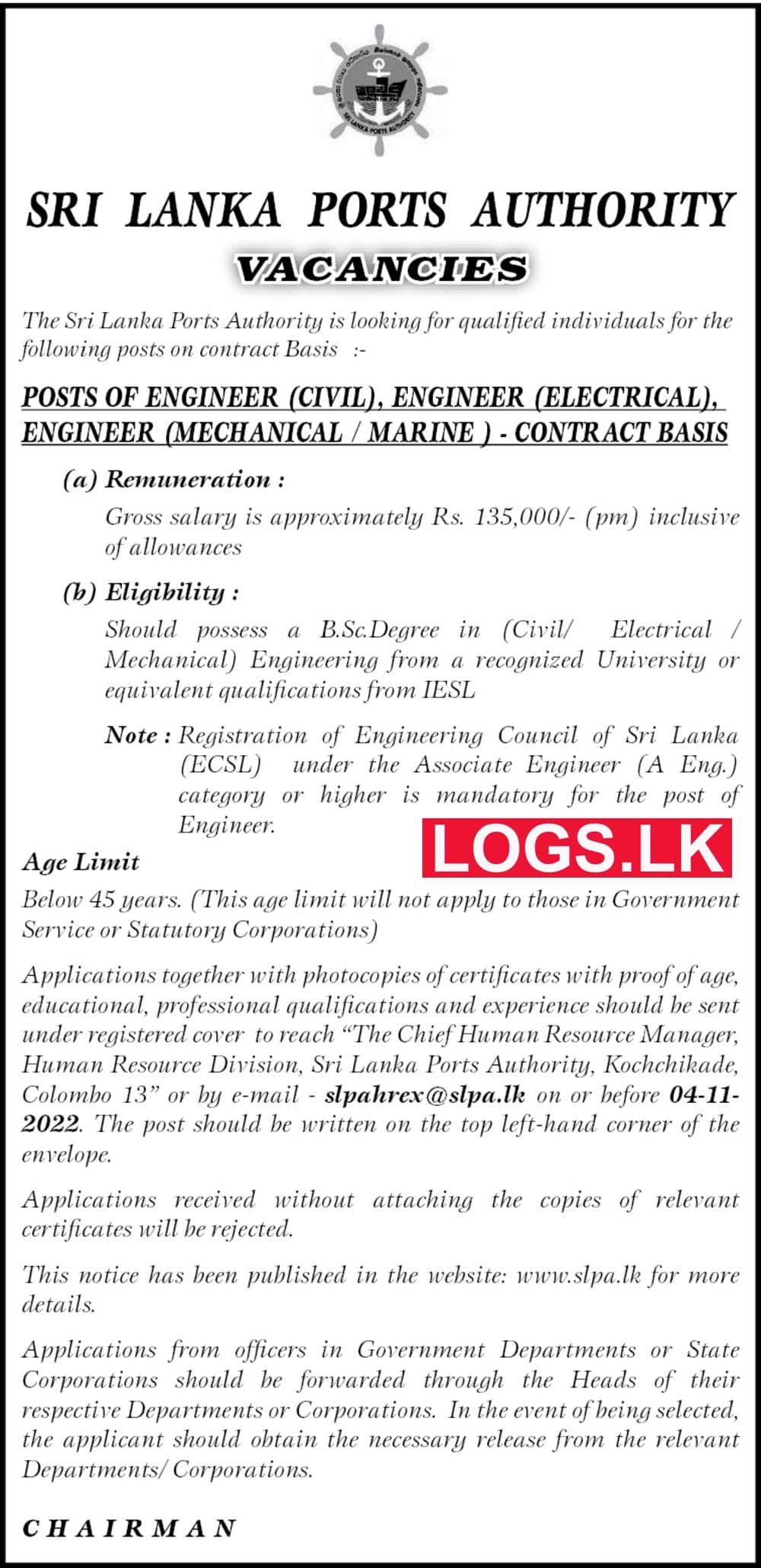 Engineers Jobs Vacancies in Ports Authority Sri Lanka Jobs Vacancies